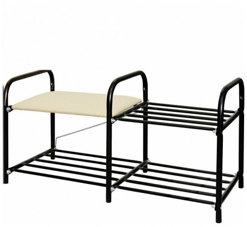 этажерка для обуви nika люкс 1 с сиденьем, 790х330х360 мм, нагрузка до 100 кг, черный/слоновая кость в Подольске