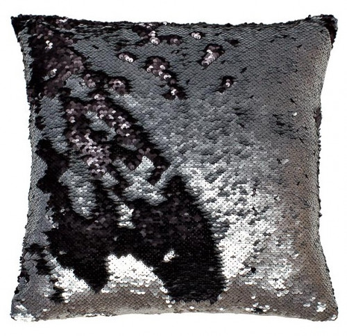 подушка квадратная, пайетки серые круглые двухцветные 40х40 см в Подольске