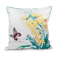 декоративная подушка белая с желтым цветком botanical style в Подольске
