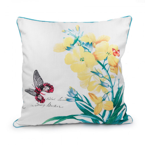 декоративная подушка белая с желтым цветком botanical style в Подольске